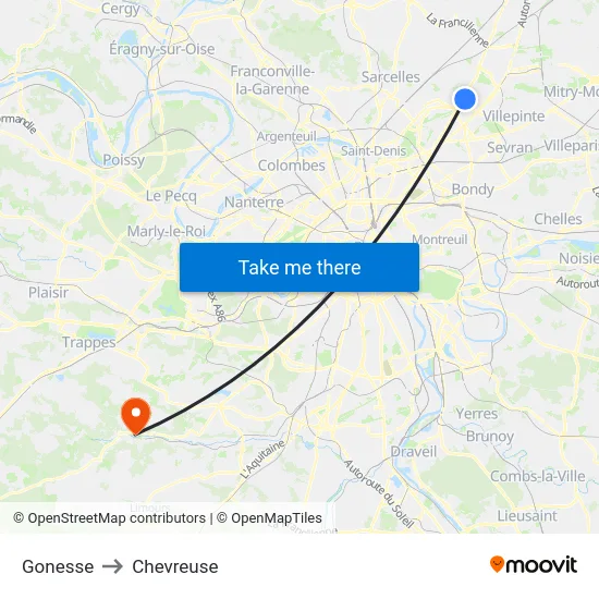Gonesse to Chevreuse map