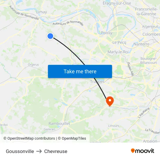 Goussonville to Chevreuse map