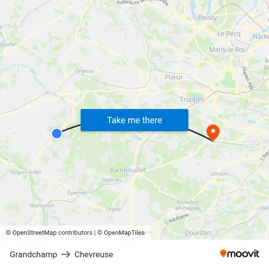 Grandchamp to Chevreuse map