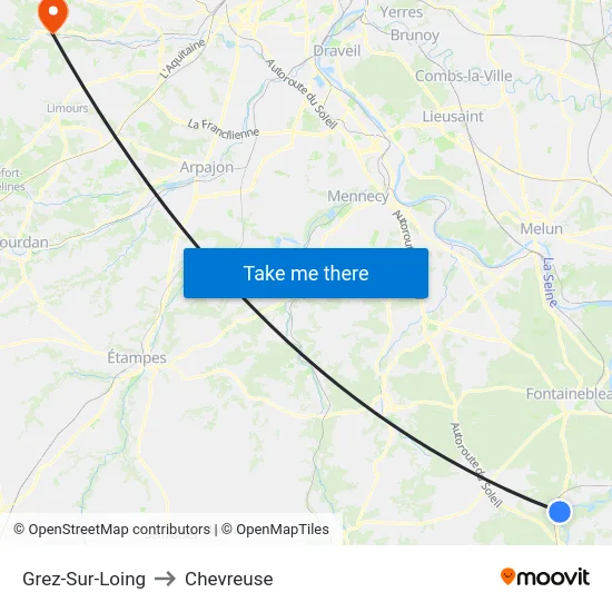 Grez-Sur-Loing to Chevreuse map