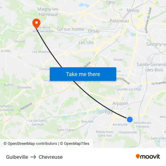 Guibeville to Chevreuse map