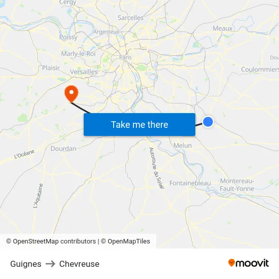 Guignes to Chevreuse map