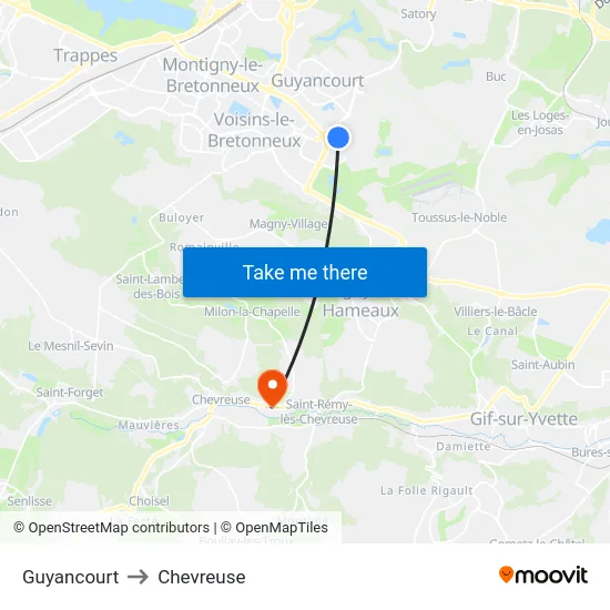Guyancourt to Chevreuse map