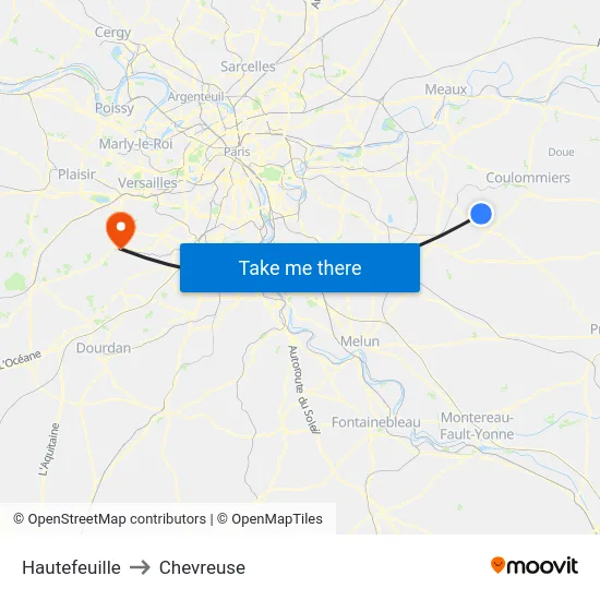 Hautefeuille to Chevreuse map