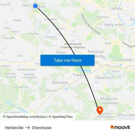Herbeville to Chevreuse map