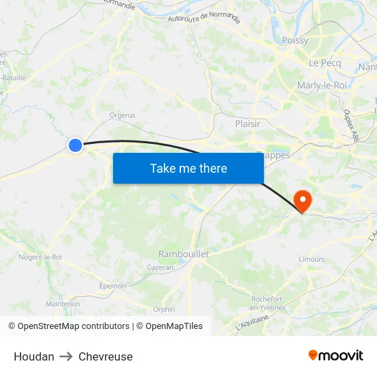 Houdan to Chevreuse map