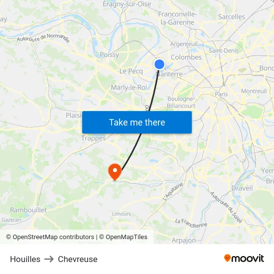 Houilles to Chevreuse map