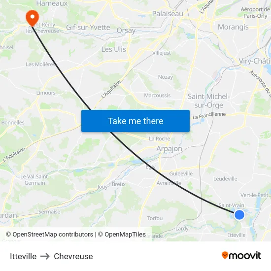 Itteville to Chevreuse map