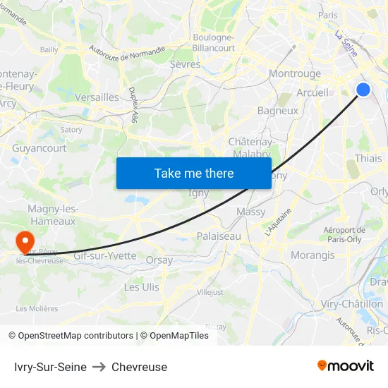 Ivry-Sur-Seine to Chevreuse map