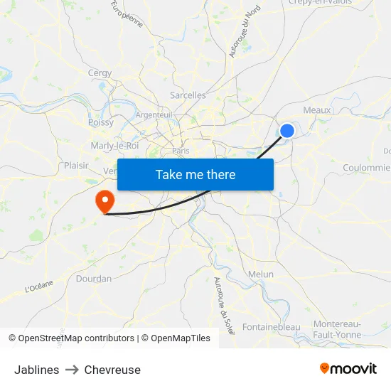 Jablines to Chevreuse map