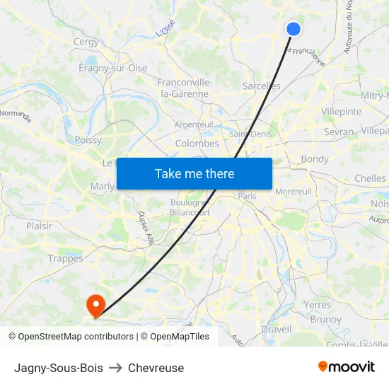 Jagny-Sous-Bois to Chevreuse map