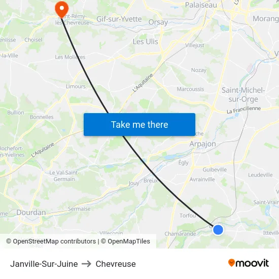 Janville-Sur-Juine to Chevreuse map