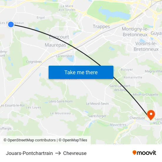 Jouars-Pontchartrain to Chevreuse map