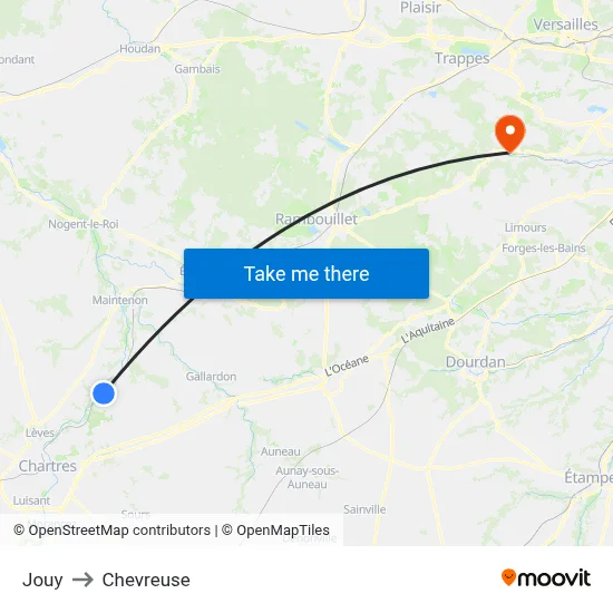 Jouy to Chevreuse map