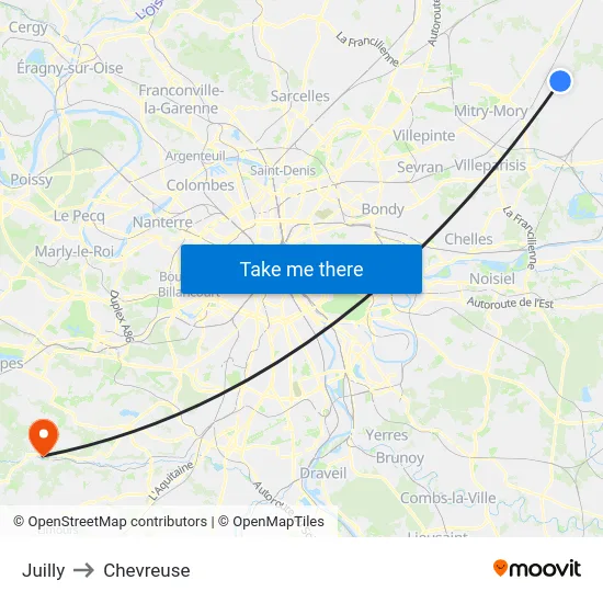 Juilly to Chevreuse map