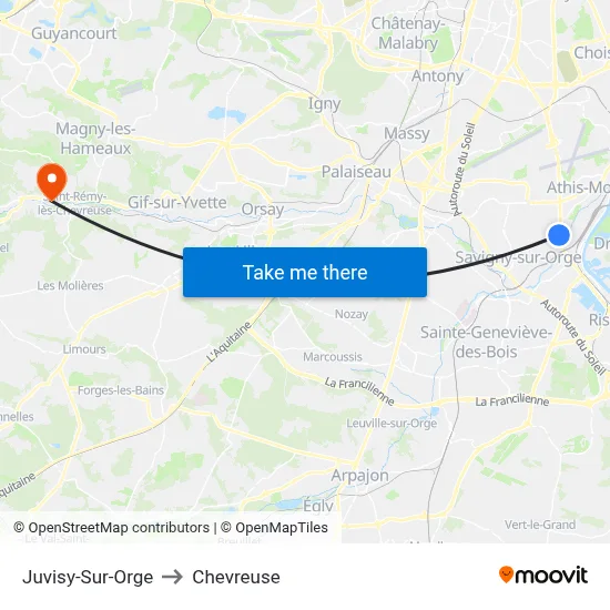 Juvisy-Sur-Orge to Chevreuse map