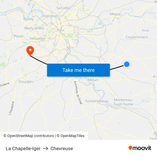 La Chapelle-Iger to Chevreuse map