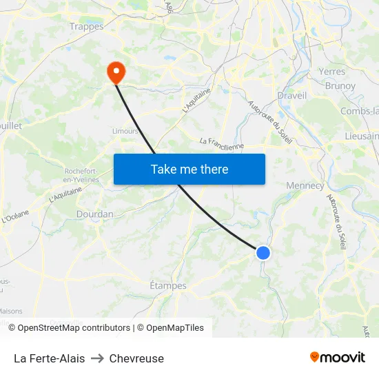 La Ferte-Alais to Chevreuse map