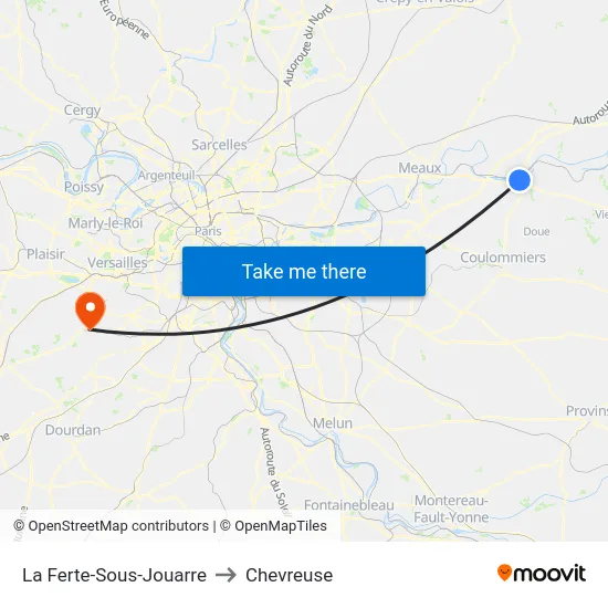 La Ferte-Sous-Jouarre to Chevreuse map