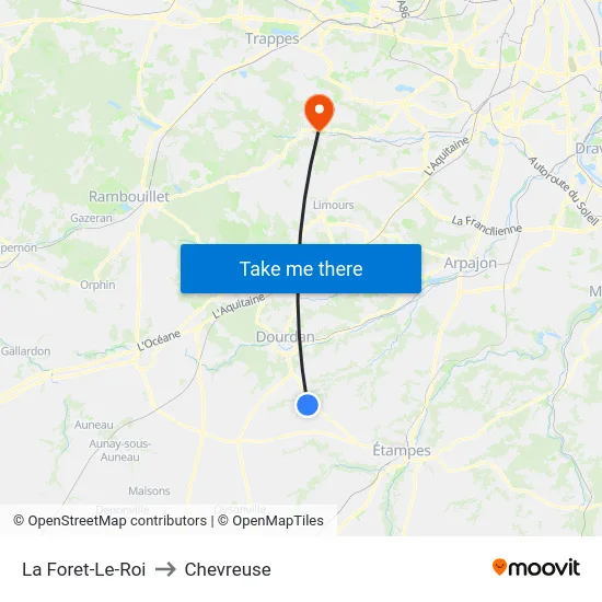 La Foret-Le-Roi to Chevreuse map