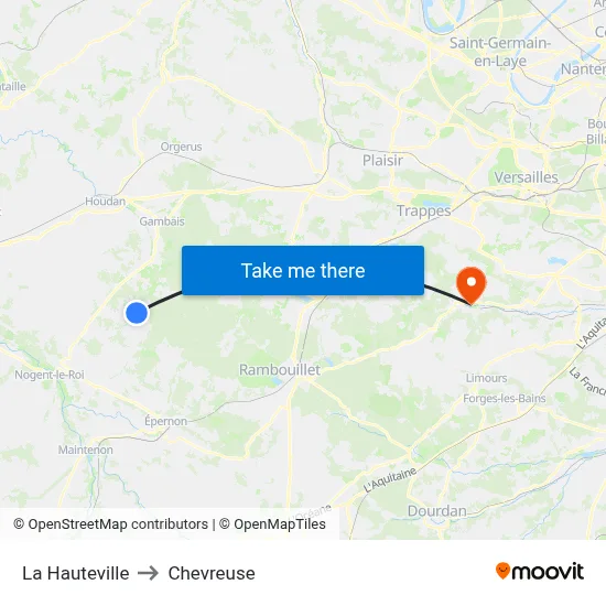 La Hauteville to Chevreuse map