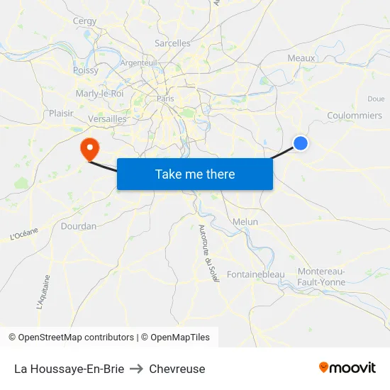 La Houssaye-En-Brie to Chevreuse map