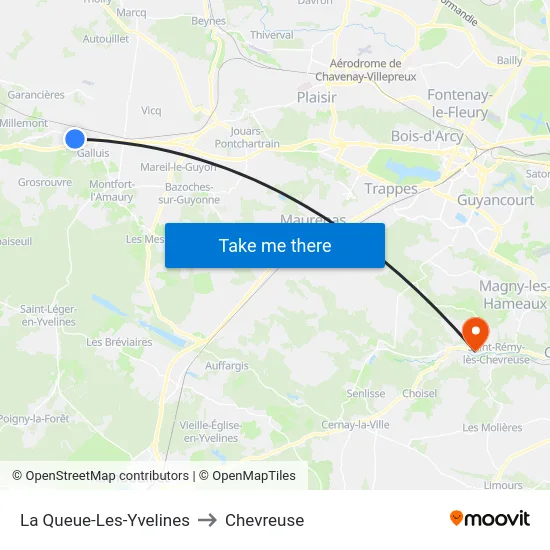 La Queue-Les-Yvelines to Chevreuse map