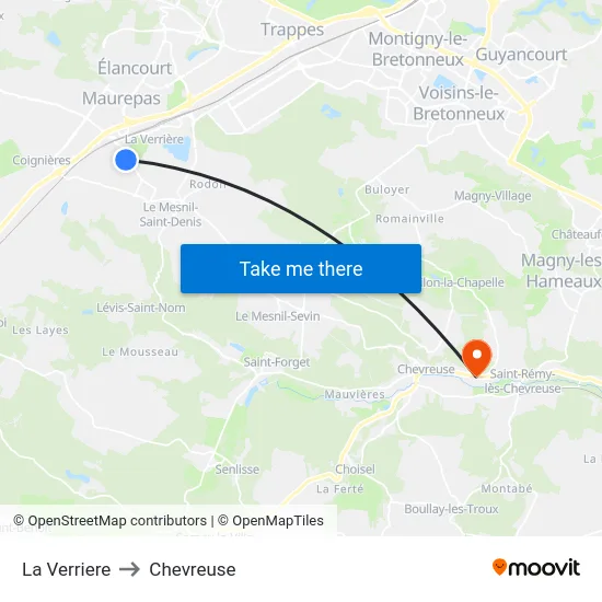 La Verriere to Chevreuse map