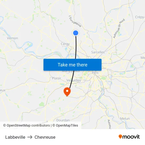 Labbeville to Chevreuse map