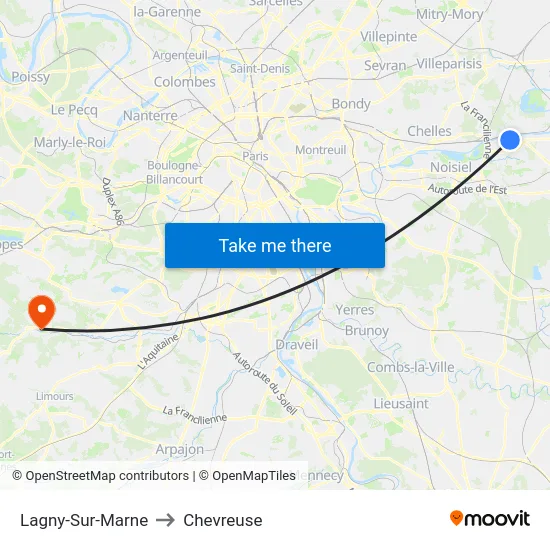 Lagny-Sur-Marne to Chevreuse map