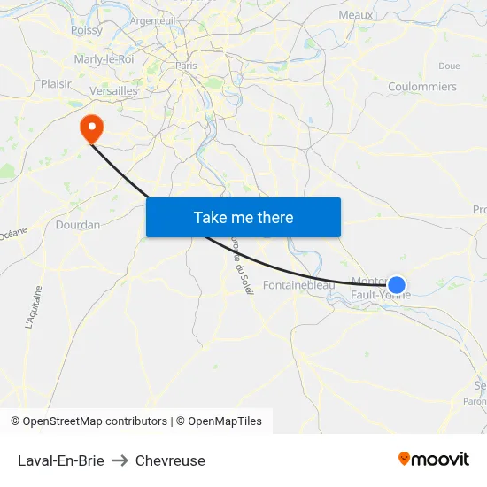 Laval-En-Brie to Chevreuse map