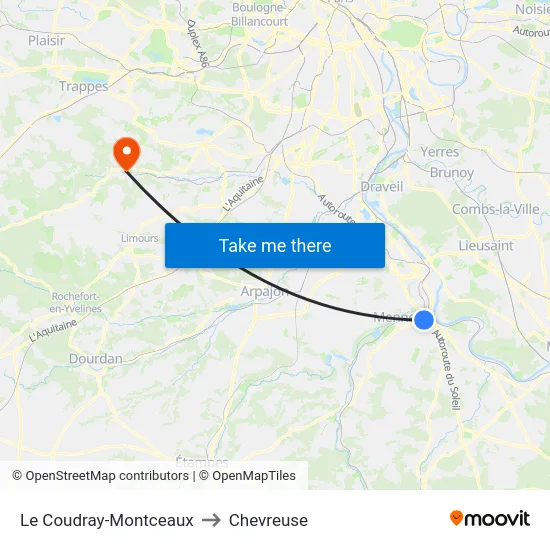 Le Coudray-Montceaux to Chevreuse map