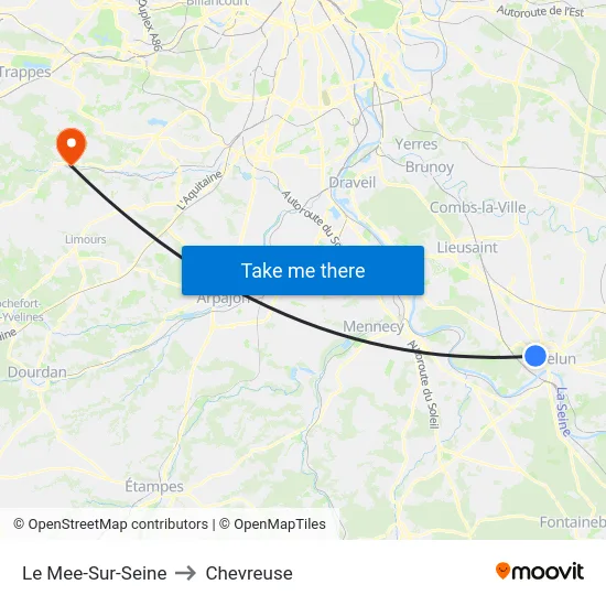 Le Mee-Sur-Seine to Chevreuse map