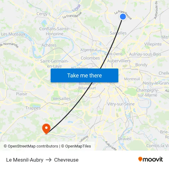 Le Mesnil-Aubry to Chevreuse map