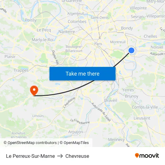 Le Perreux-Sur-Marne to Chevreuse map