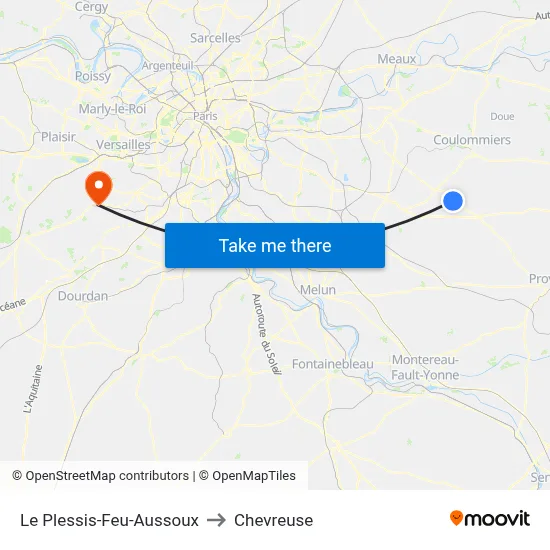 Le Plessis-Feu-Aussoux to Chevreuse map