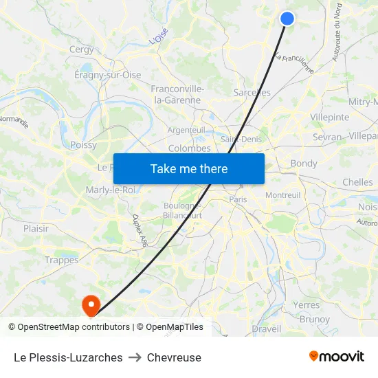 Le Plessis-Luzarches to Chevreuse map