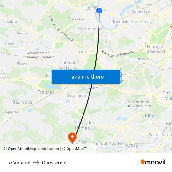 Le Vesinet to Chevreuse map