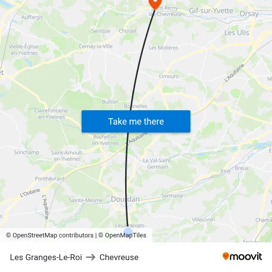Les Granges-Le-Roi to Chevreuse map