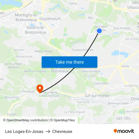 Les Loges-En-Josas to Chevreuse map