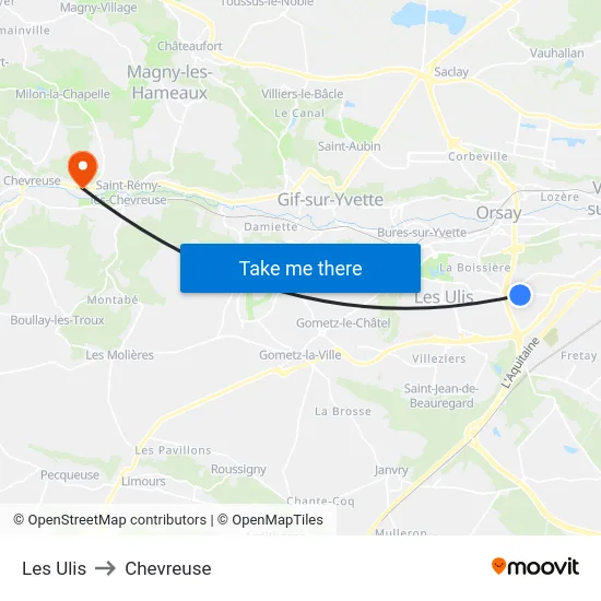 Les Ulis to Chevreuse map