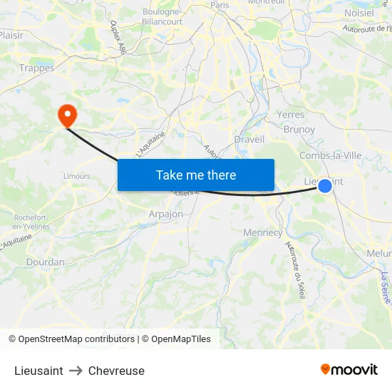 Lieusaint to Chevreuse map