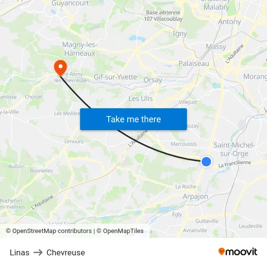 Linas to Chevreuse map