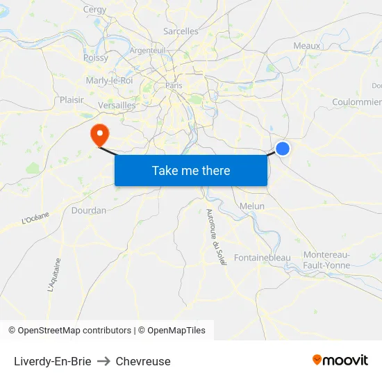 Liverdy-En-Brie to Chevreuse map