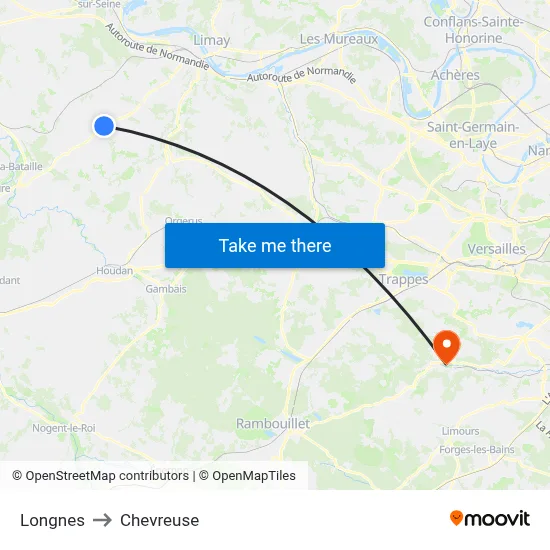 Longnes to Chevreuse map