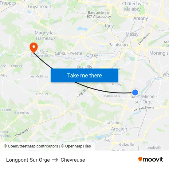 Longpont-Sur-Orge to Chevreuse map
