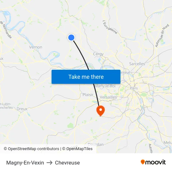 Magny-En-Vexin to Chevreuse map