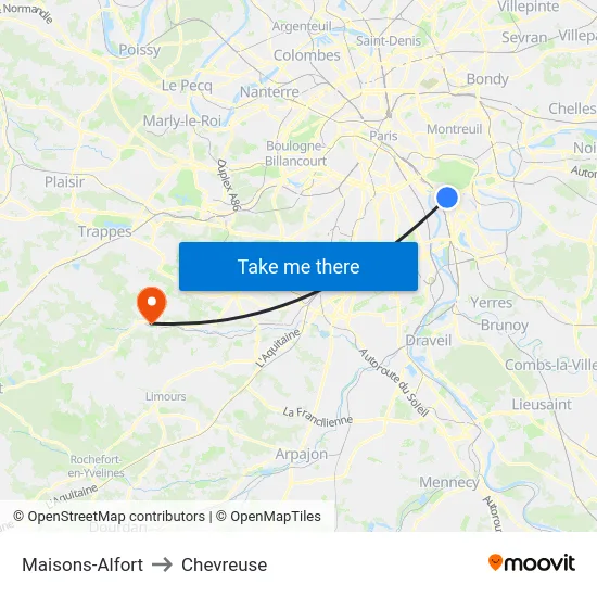 Maisons-Alfort to Chevreuse map