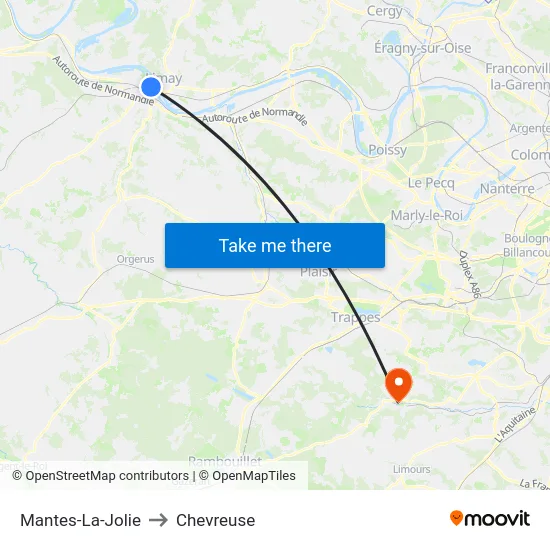 Mantes-La-Jolie to Chevreuse map