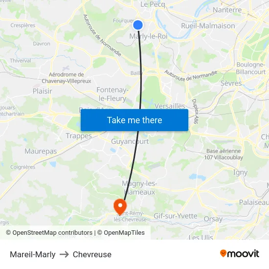 Mareil-Marly to Chevreuse map